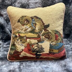 Vintage Cat Needlepoint Pillow